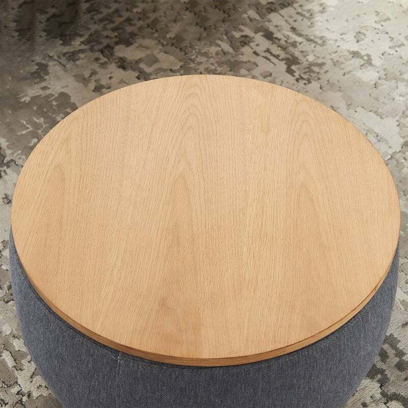 Round Storage Ottoman, 2 in 1 Function, Work as End table and Ottoman