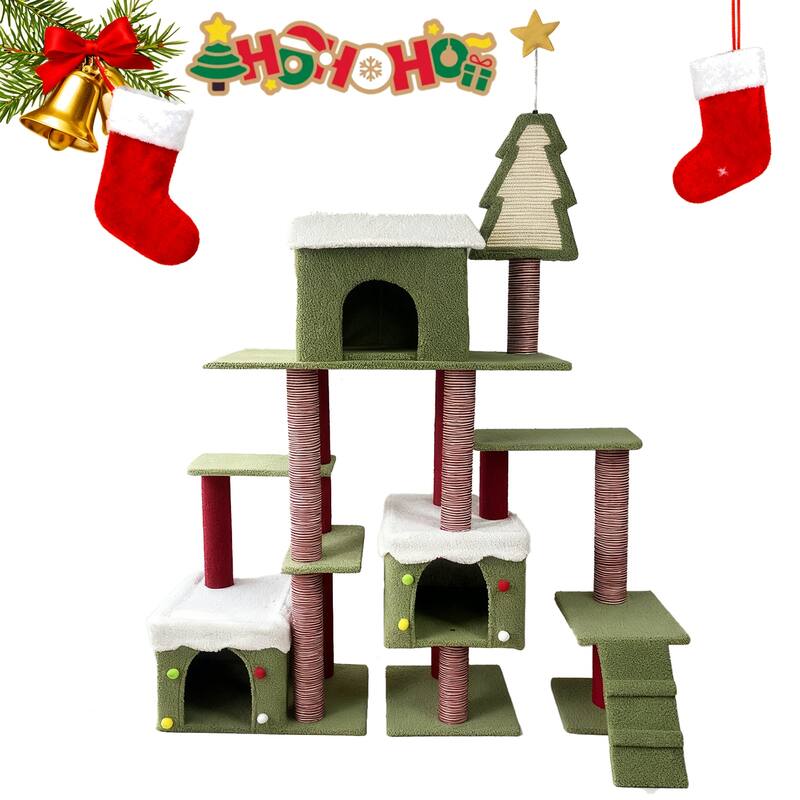 Wide Christmas Cat Tree Tower for Indoor Cats - Red