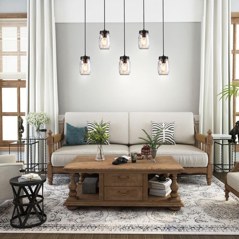 The Gray Barn Modern Farmhouse 5-Light Linear Chandelier Glass Mason Jar Island Lights