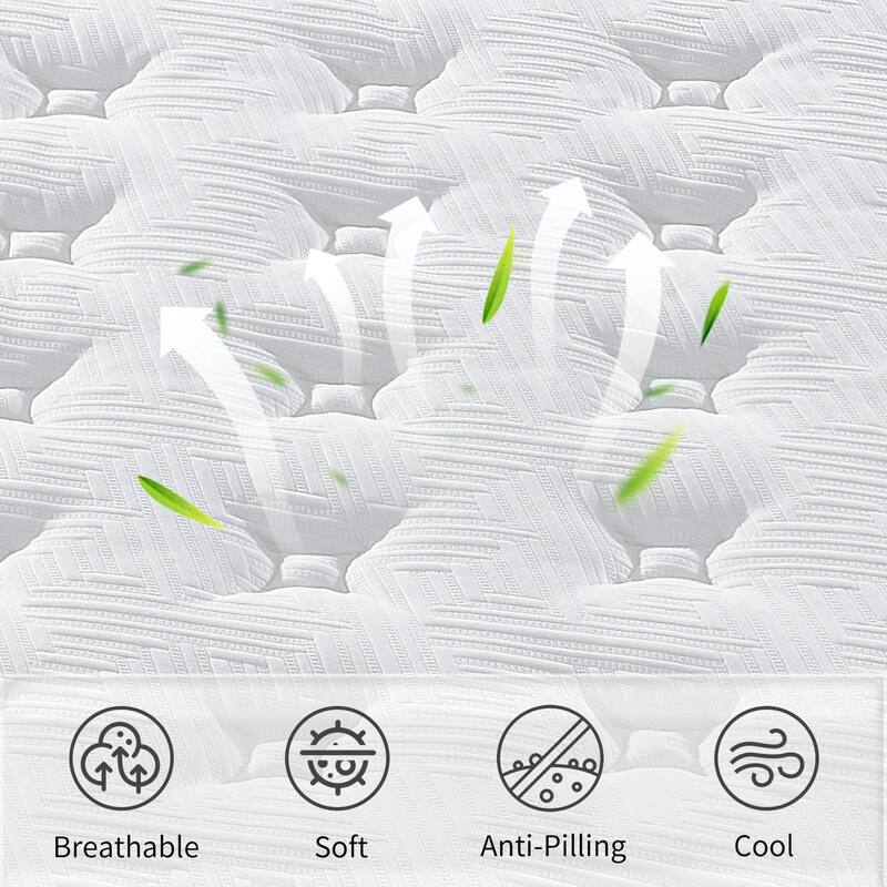 12 Inch Twin Xl Breathable Cool Cover Certipur-Us Memory Foam Individual Pocket Spring Hybrid Mattress