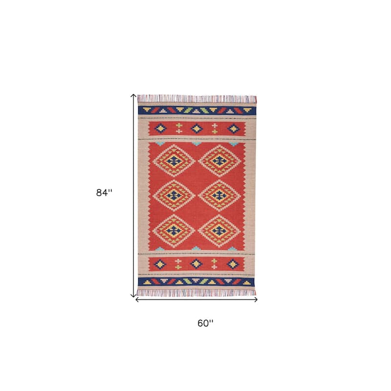 Fuge Southwestern Woven Low Pile with Fringe Area Rug By HomeRoots - 84' X '60' X '0.25