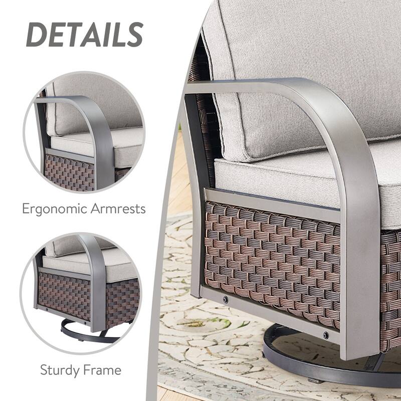 Gymojoy Industrial Style Outdoor Wicker Swivel Glider Chairs Set of 2