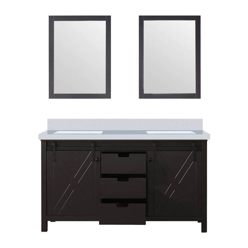 Marsyas 60 in W x 22 in D White Double Bath Vanity, Grey Quartz Countertop and 24 in Mirrors