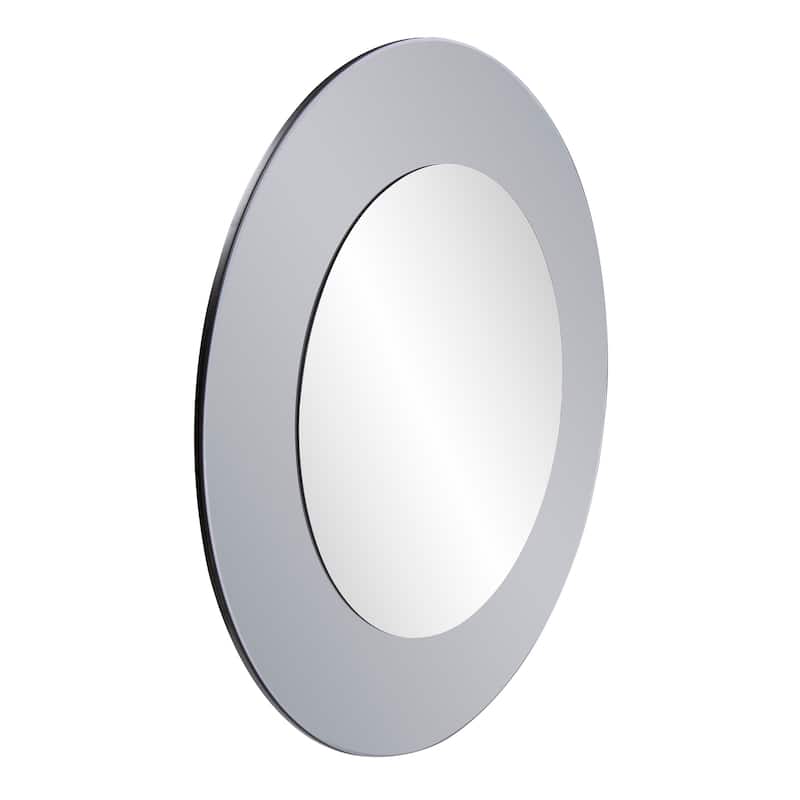 Allan Andrews Round Wall Mirror with Mirrored Smoky Gray Wood Frame - 47" diameter x 1"