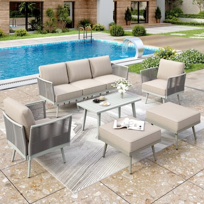 MAISON ARTS Outdoor Sectional Patio Furniture Sets - 5, 6, or 8-Piece Options with Classic Rope PE Rattan and Coffee Table