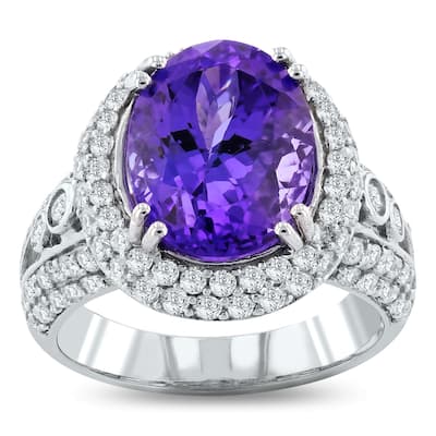 Auriya 14k White Gold 6 1/2ct Natural Oval-Cut Tanzanite and 1 3/8ct TDW Diamond Halo Engagement Ring