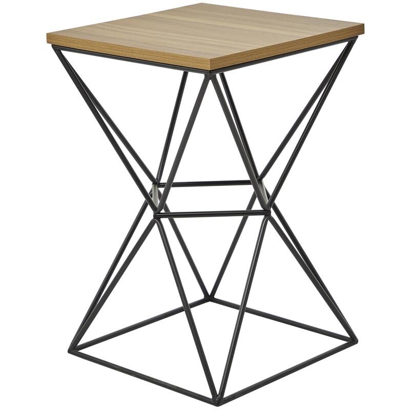 Metal Accent Table with Brown Wood Top - Black - Roche River Decor
