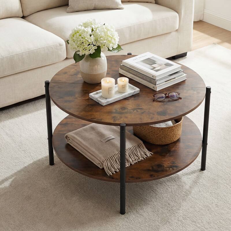 Gymax Round Coffee Table w/Open Storage Shelf Circle Cocktail Table