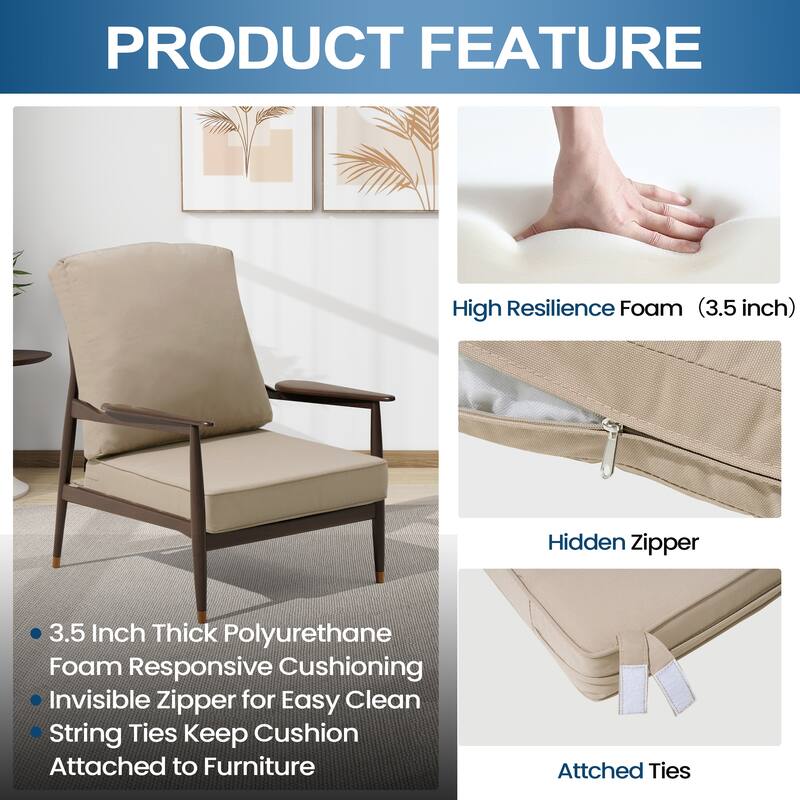 22 x 21 in Outdoor Patio Deep Seat Cushions Set Water Resistant