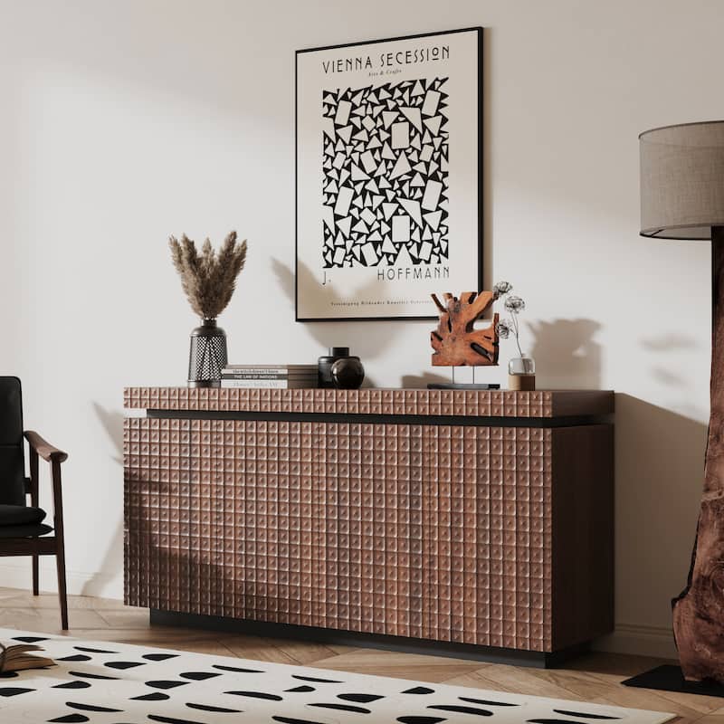 Sideboard Buffet Cabinet,Modern Accent Storage Sideboard, Luxurious Floor Cabinet Buffet with Freestanding Anti Dumping - Antique brown