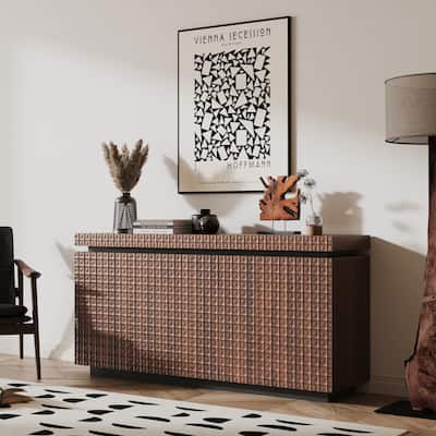 Sideboard Buffet Cabinet 58.3" Modern Accent Storage Sideboard, Rustic 4-Door Freestanding Cabinet with Anti-Dumping Design
