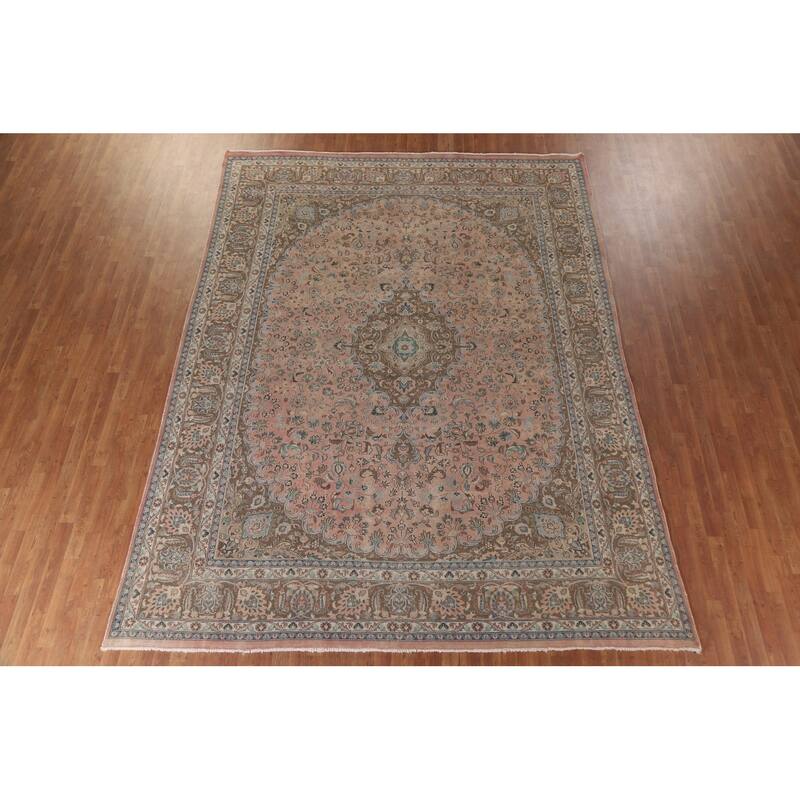 Hand Knotted Oriental 100% Wool Carpet Traditional Floral Pink Kashan Area Rug - 12' 5'' X 9' 5''