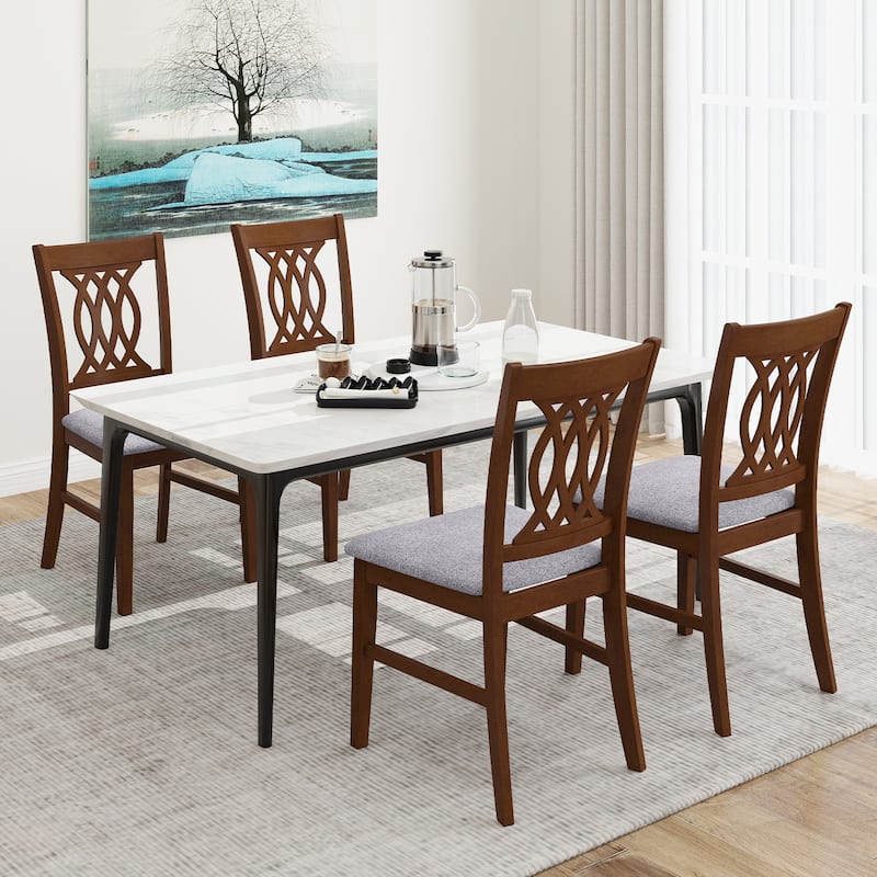 Gymax Dining Chairs Set of 4 w/Padded Seat Hollowed Backrest & Rubber