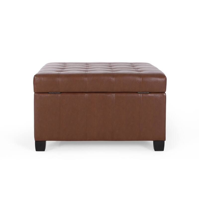 Roomfitters Ottoman Storage Bench, PU Leather Upholstered Footstool with Lift-Top Design, Brown