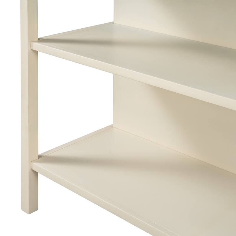 3-Piece Counter Height Dining Table Set, 45" Rubberwood Butcher Block Prep Table with 2 Open Shelves & 2 Stools for Small Spaces