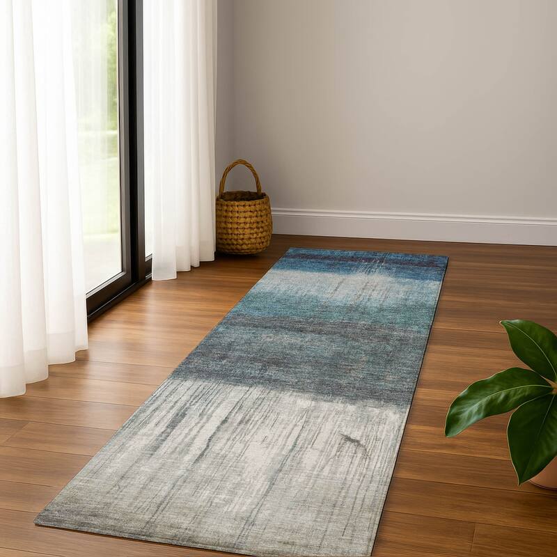 Premium Washable Super Soft Contemporary Drip Mayfield Rug - Blue - 2'3" x 7'6"