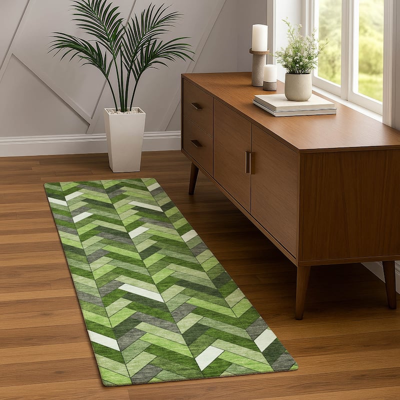 Machine Washable Indoor/ Outdoor Modern Chevron Chantille Rug