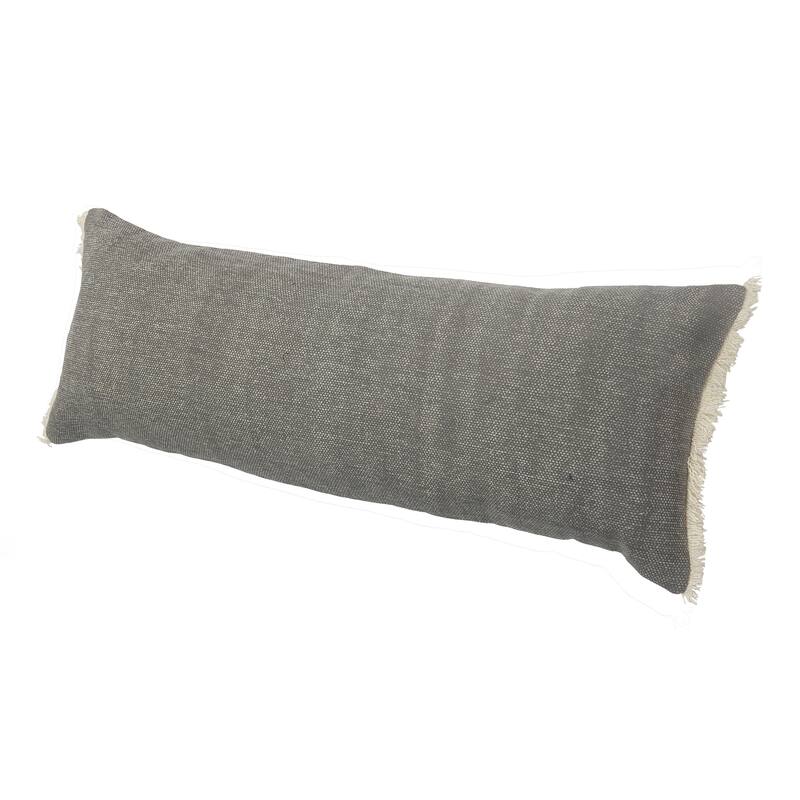 Charcoal Gray Solid Fringed Throw Pillow