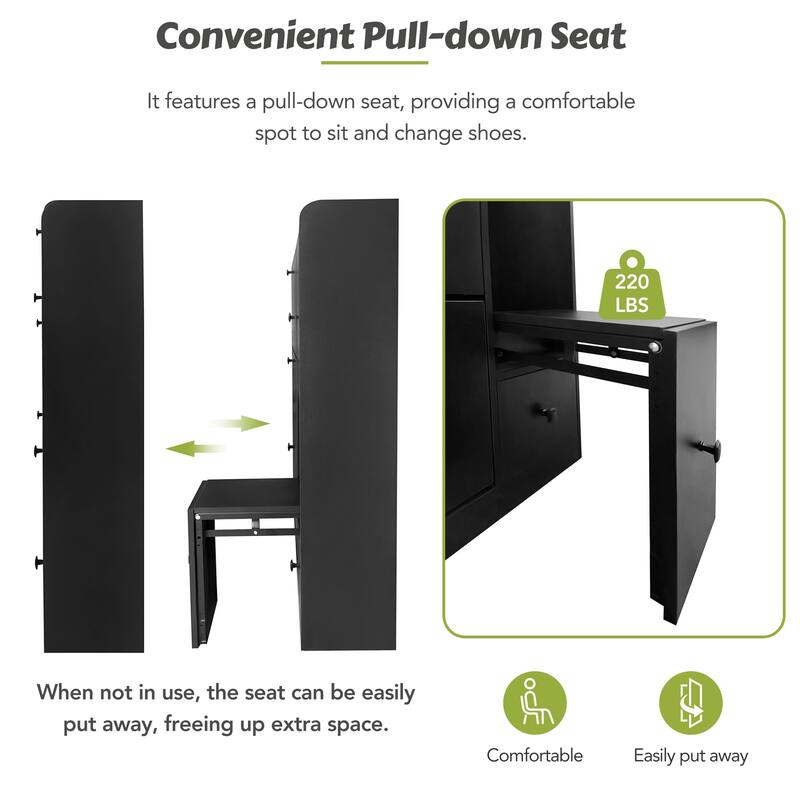 Versatile Shoe Cabinet with 3 Flip Drawers and Pull-down Seat