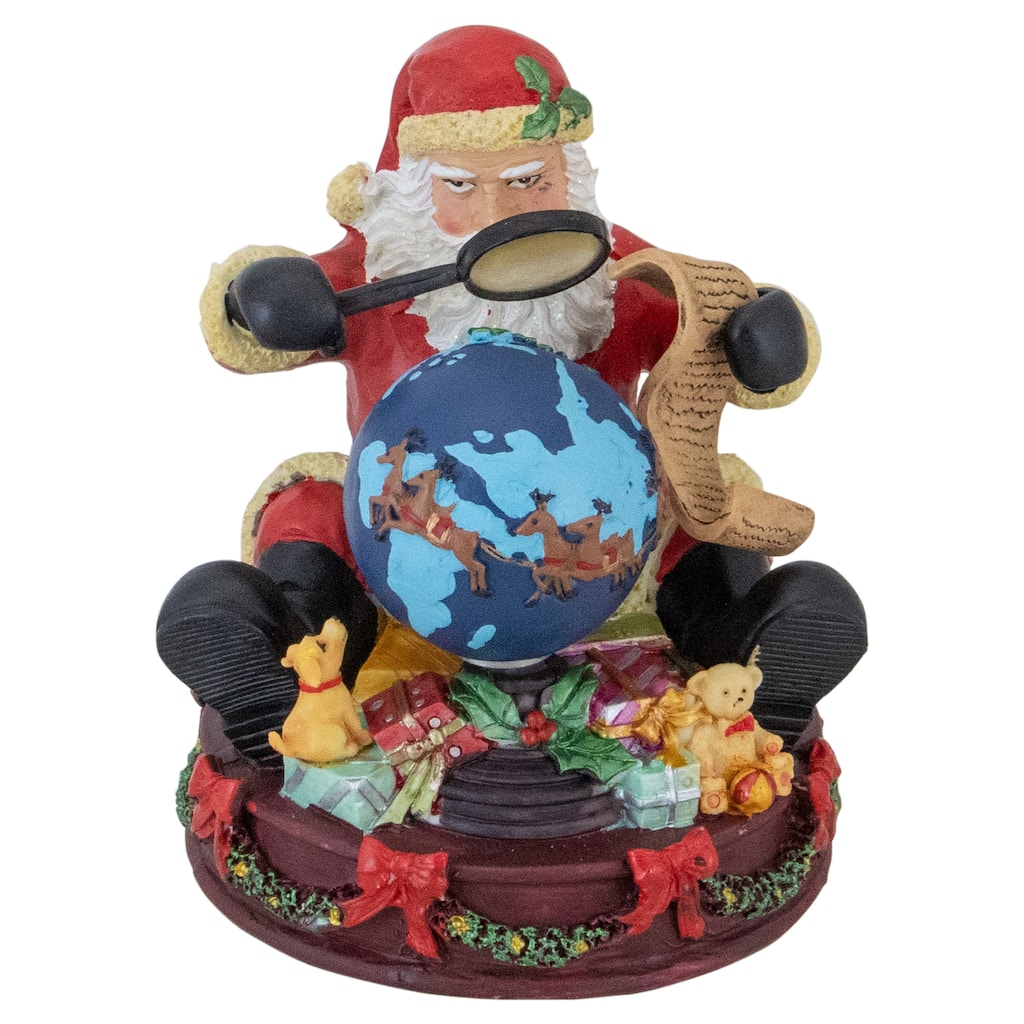 Musical Santa Claus Checking His List with a World Globe Christmas Figure - 5.75"