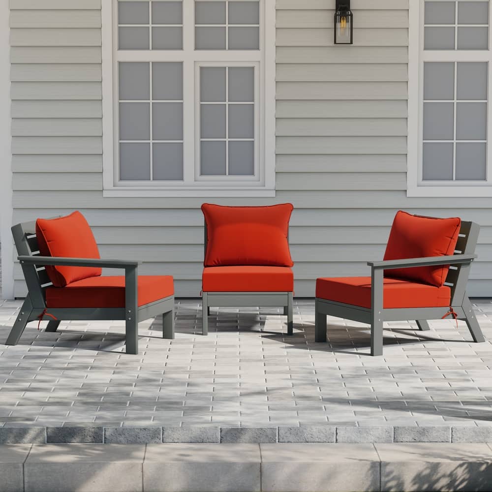 Birchwood All Weather HDPE Outdoor Patio Deep Seating Gray Sofa With Cushions (3-Piece)