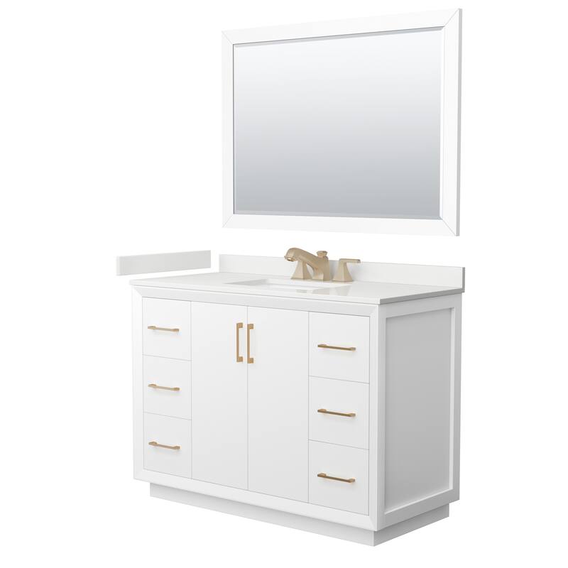 Wyndham Collection WCF414148S-QTZ-US3M46 Strada 48" Free Standing - White / White Quartz Top / Satin Bronze Hardware