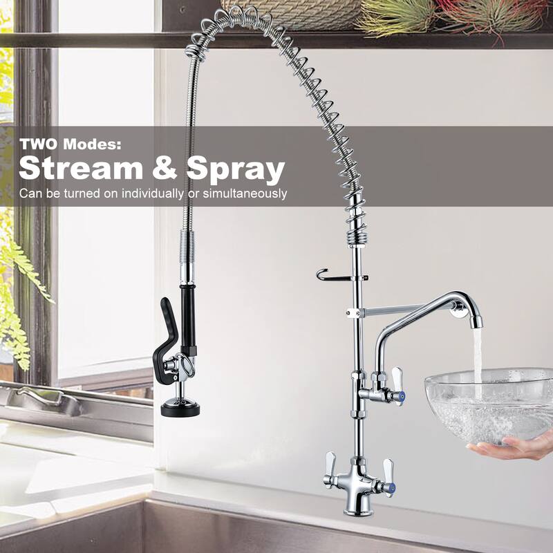 WOWOW Triple Handle Pull Down Kitchen Faucet with Pre Rinse Sprayer