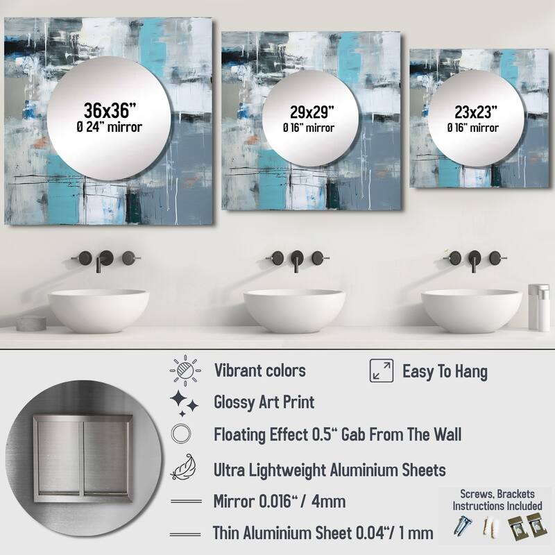 Designart "Serene Subtility In Abstract Light Blue" Abstract Painting Wall Mirror - Abstract Large Square Mirror