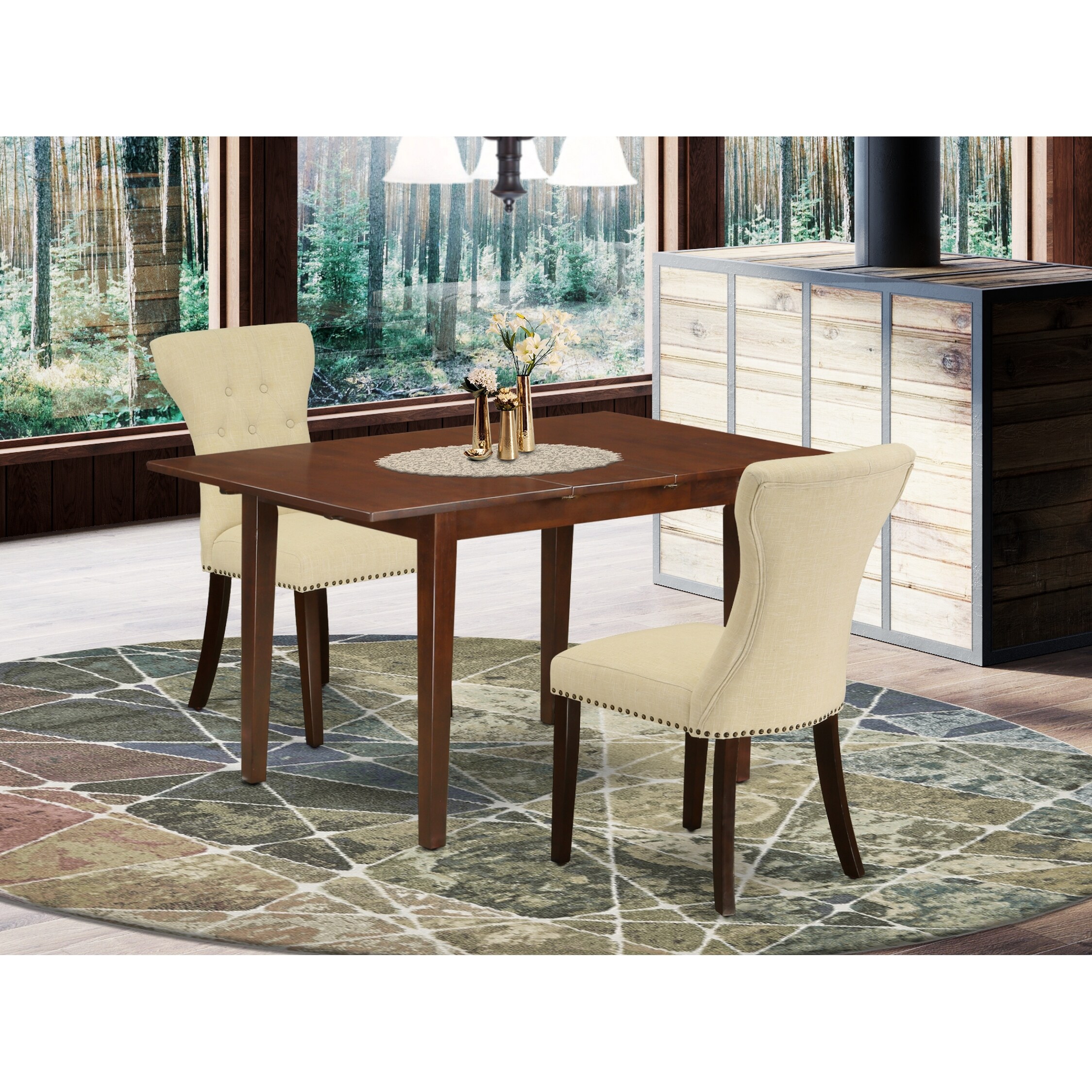 Shop Psga3 Mah 32 3 Pc Dining Table Set Included A Table 2 Parson Dining Chairs Light Beige Linen Fabric Mahogany Finish Overstock 32085609