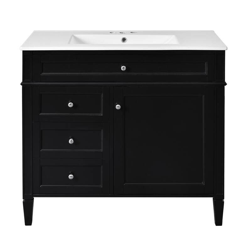 Modern Bathroom Vanity with Amber Storage, Ceramic Sink, 3 Drawers, Tip-Out Drawer, and Concealed Storage