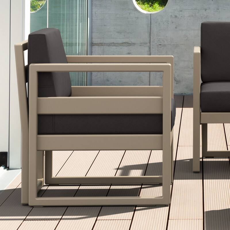 30" Taupe Brown Patio Club Chair with Sunbrella Charcoal Gray Cushion