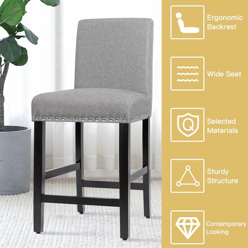 Costway Set of 2 25'' Kitchen Breakfast Chairs Nailhead Bar Stools