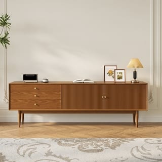 71" Mid Century Wood TV Stands,Brown,Not Assembled Need