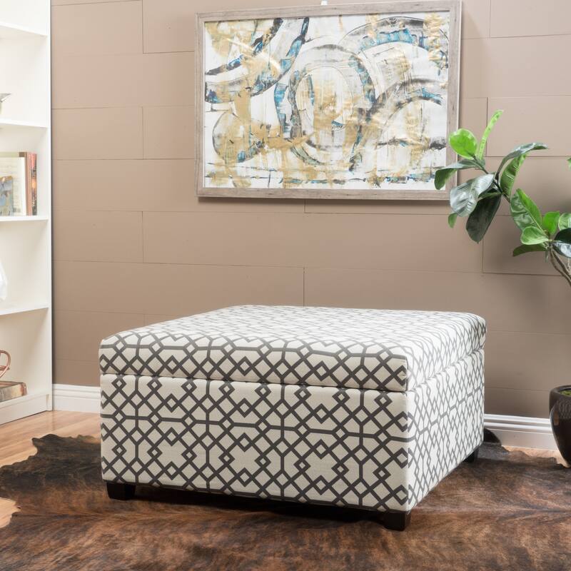 Tempe Geometric Fabric Storage Ottoman by Christopher Knight Home - Grey