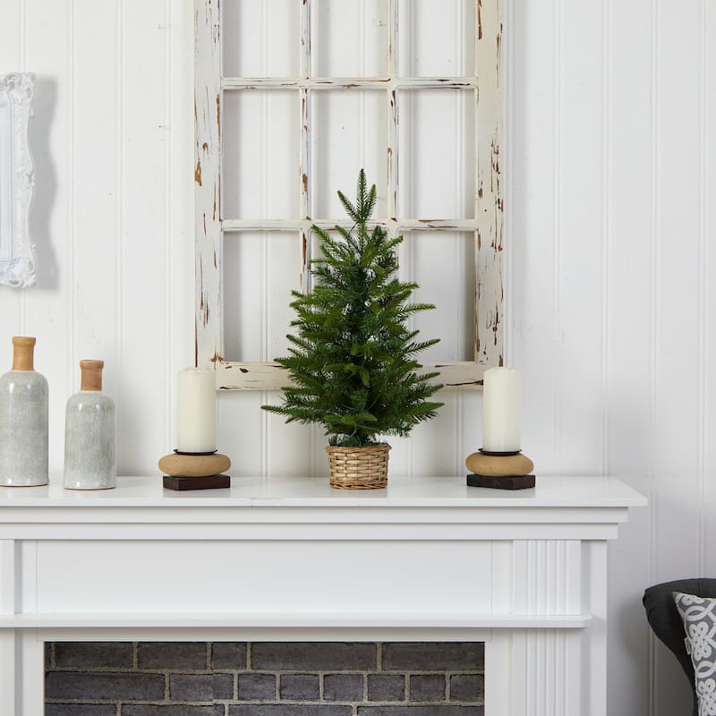 2ft. Artificial Christmas Tree with 35 Clear LED Lights in Decorative Basket - Petite Festive X-Mas Accent for Home Décor