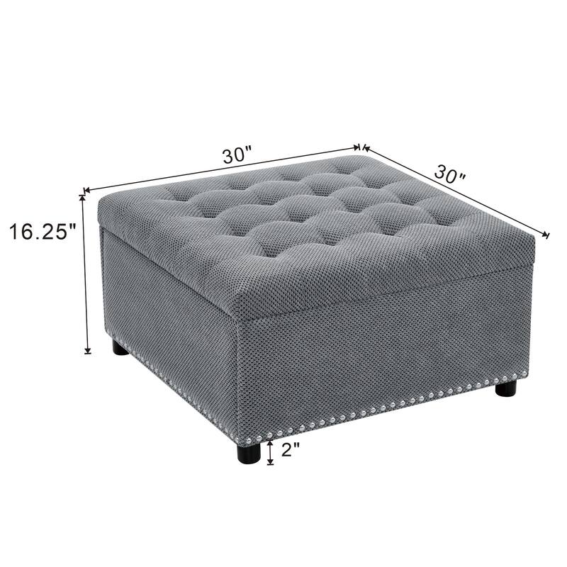 Storage Ottoman,Tufted Footstool, Nailhead Trim Ottoman, Square Storage Ottoman, Upholstered Coffee Table, Bedroom Storage