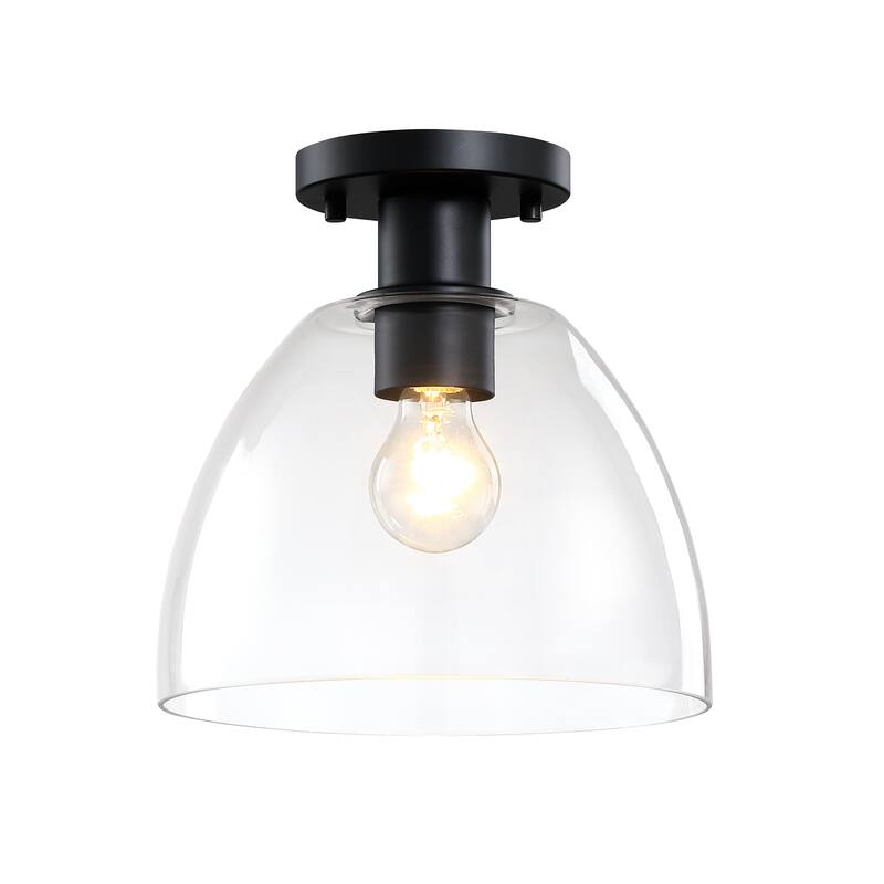Indigo 10 in. 1-Light Matte Black Modern Semi Flush Mount with Clear Glass Shade for Bedrooms
