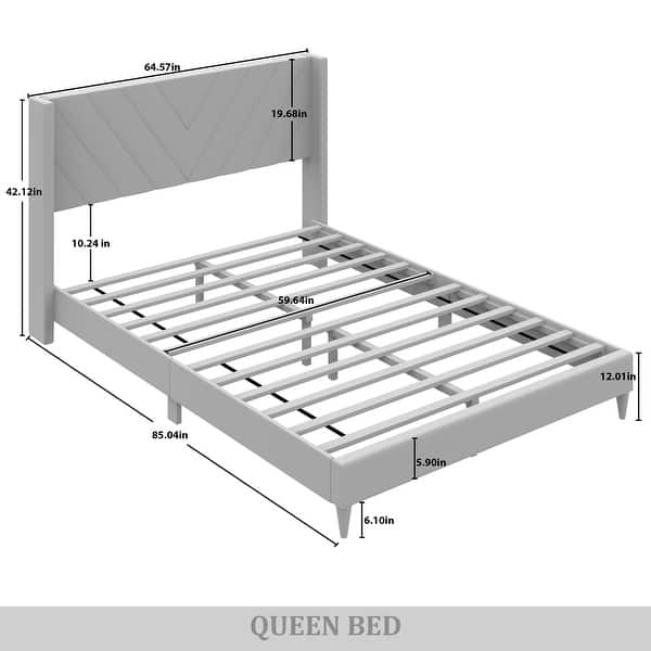 dimension image slide 3 of 4, CraftPorch Sophisticated Wingback Upholstered Platform Velvet Bed
