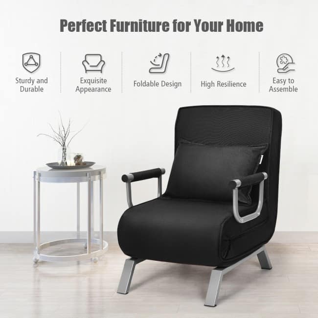 Folding 5 Position Convertible Sleeper Bed Armchair Lounge Couch with Pillow