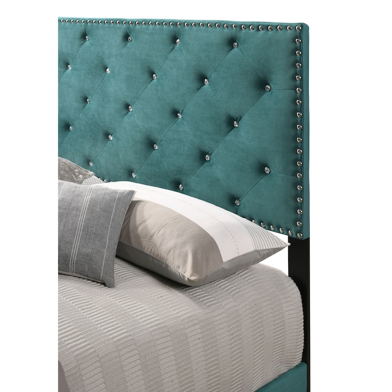 Suffolk Velvet Upholstered Jewel Accent Tufted Nailhead Panel Bed