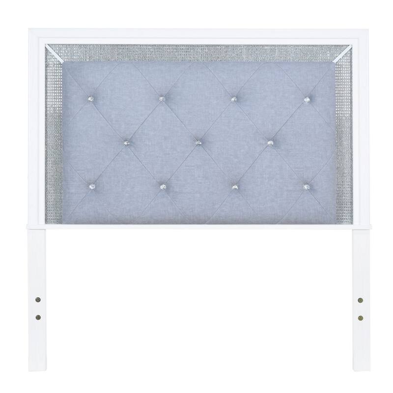 Reflections Pearl White Rhinestone Upholstered Panel Headboard with Lights - King, Queen, Full, Twin