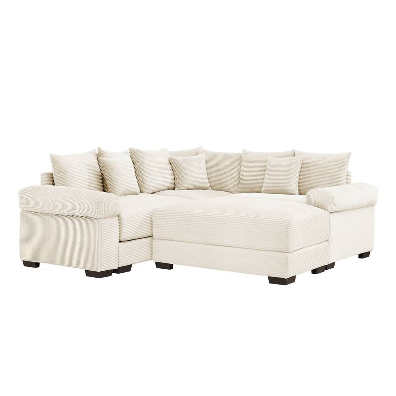 GDFStudio - Corduroy 3-Seater 79.1" Cloud Modular Sectional Couch with Ottoman