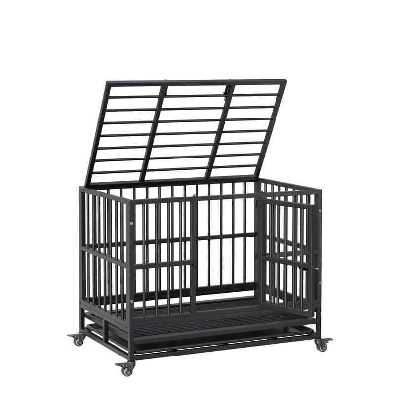 Heavy Duty Dog Crate withDouble Door Wheels ChewProof Metal Kennel for Small Dogs Easy to Assemble