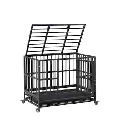 Heavy Duty Dog Crate withDouble Door Wheels ChewProof Metal Kennel for Small Dogs Easy to Assemble