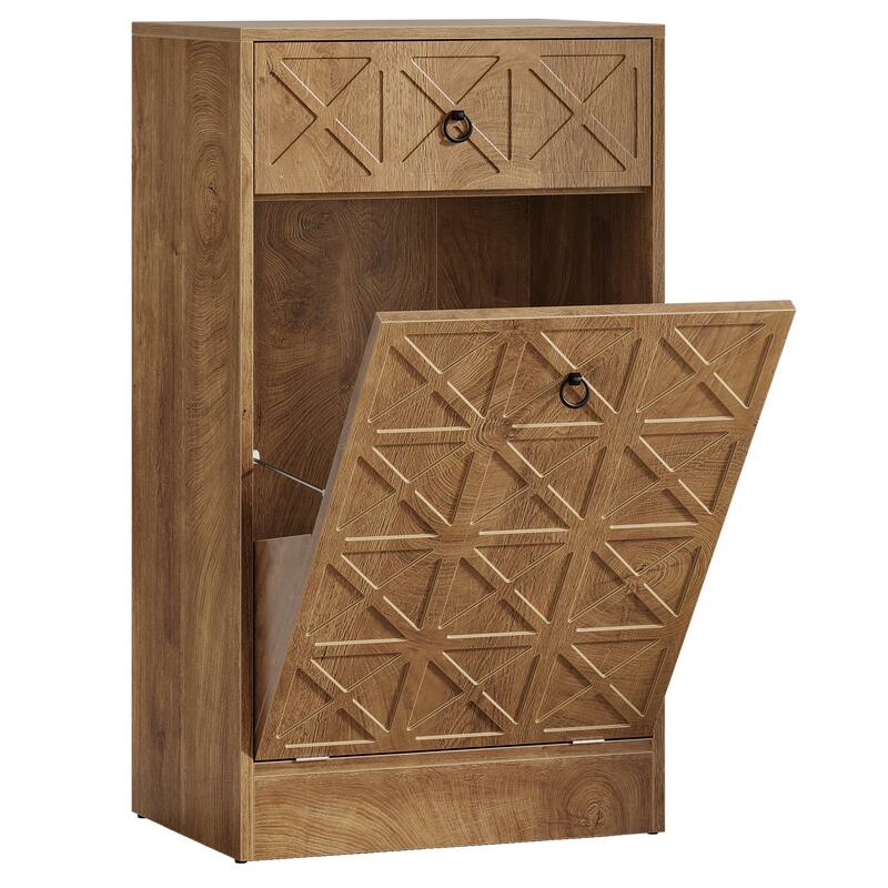 13 Gallon Tilt-Out Laundry Hamper Cabinet with Drawer, Freestanding Hidden Laundry Sorter Storage Unit for Bathroom