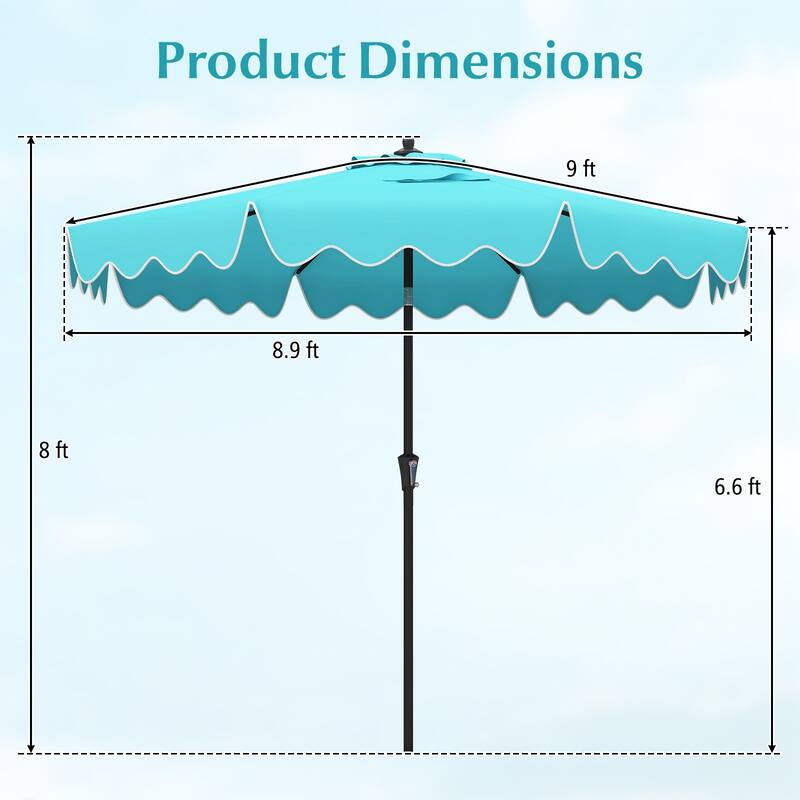Large 9x8 Feet Polyester Fabric Outdoor Patio Umbrella with Wind Vent and Push Button Tilt Crank Handle