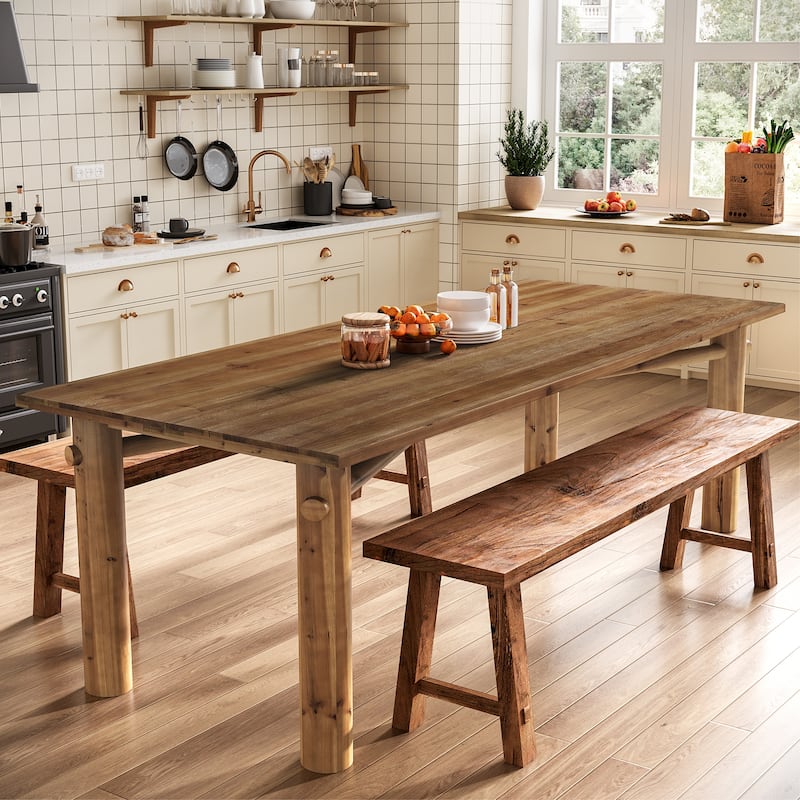 63'' Solid Wood Dining Table Real Wood Kitchen Table for 6, Strong Legs