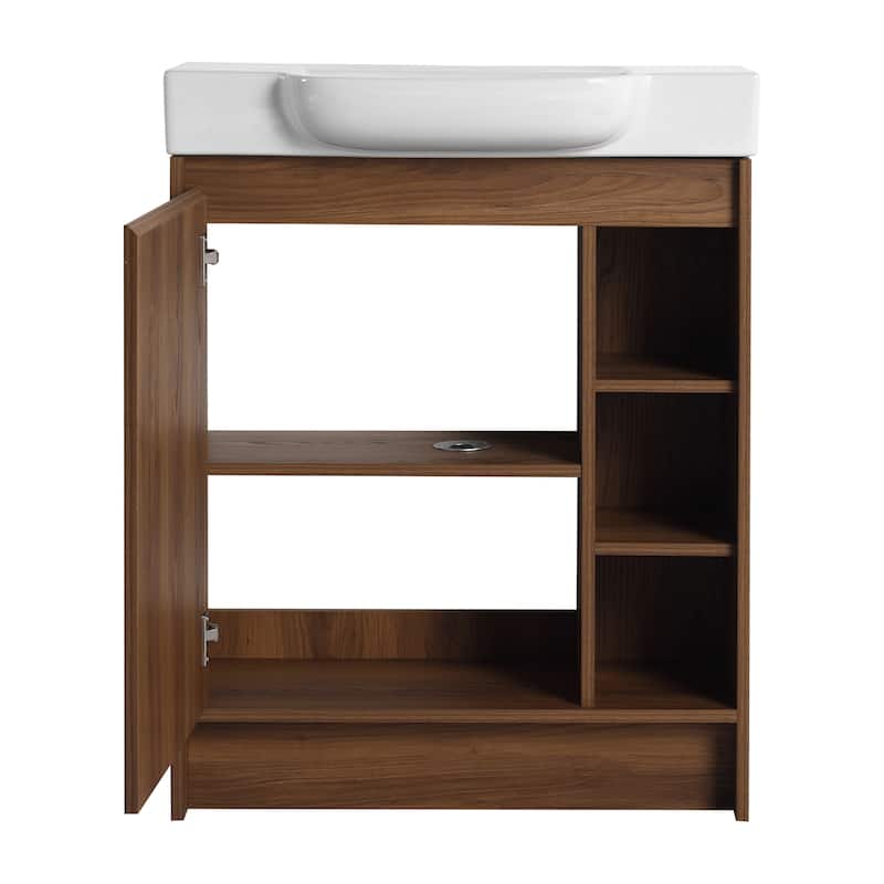 28 Inch Freestanding Bathroom Vanity Cabinet with Ceramic Sink,1 Soft Close Door and 3 Shelves