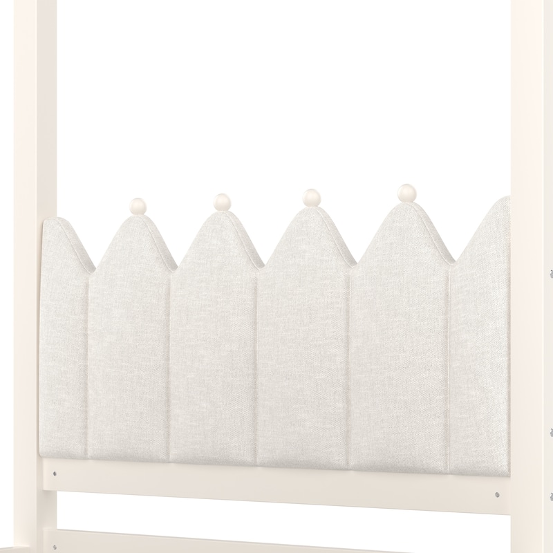 Full/Twin Platform Bed with Upholstered Headboard, Trundle & 3 Drawers, Princess Canopy Bed