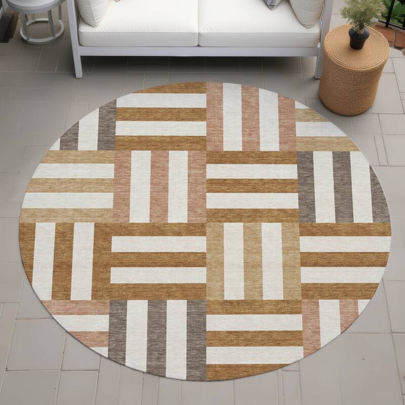 Machine Washable Indoor/ Outdoor Modern Hatch Chantille Rug - Paprika - 8' x 8'